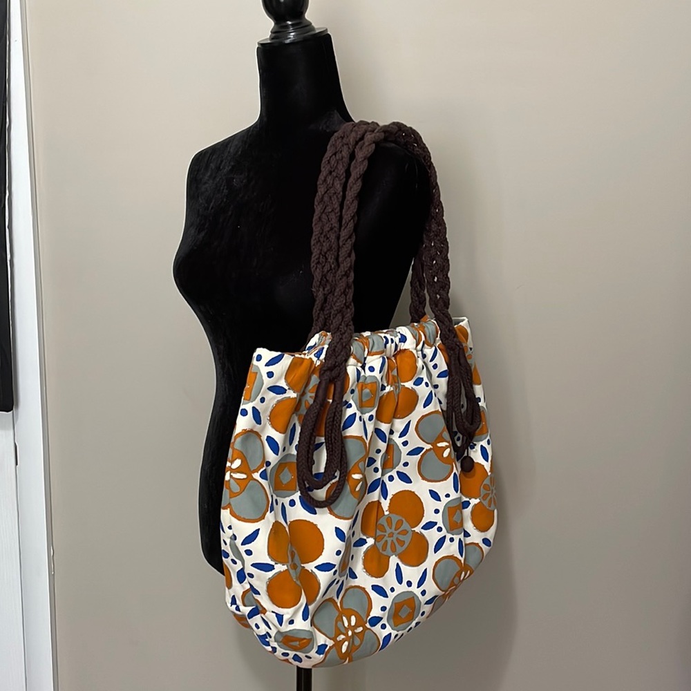 Tocca for Anthropologie - Cloth Tote Bag with Brown Braided Straps - NWOT